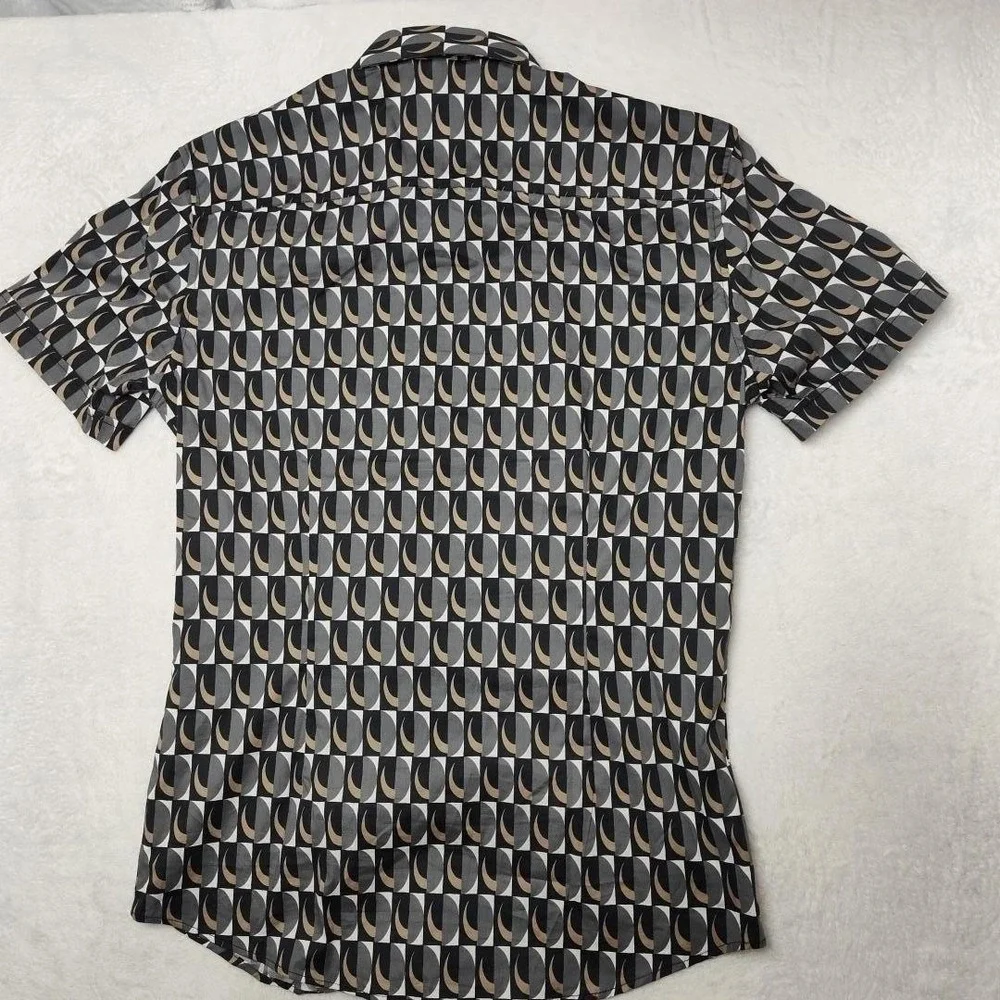 Father Sons Shirt Mens Medium‎ Gray Geometric Short Sleeve Button Up Slim Fit